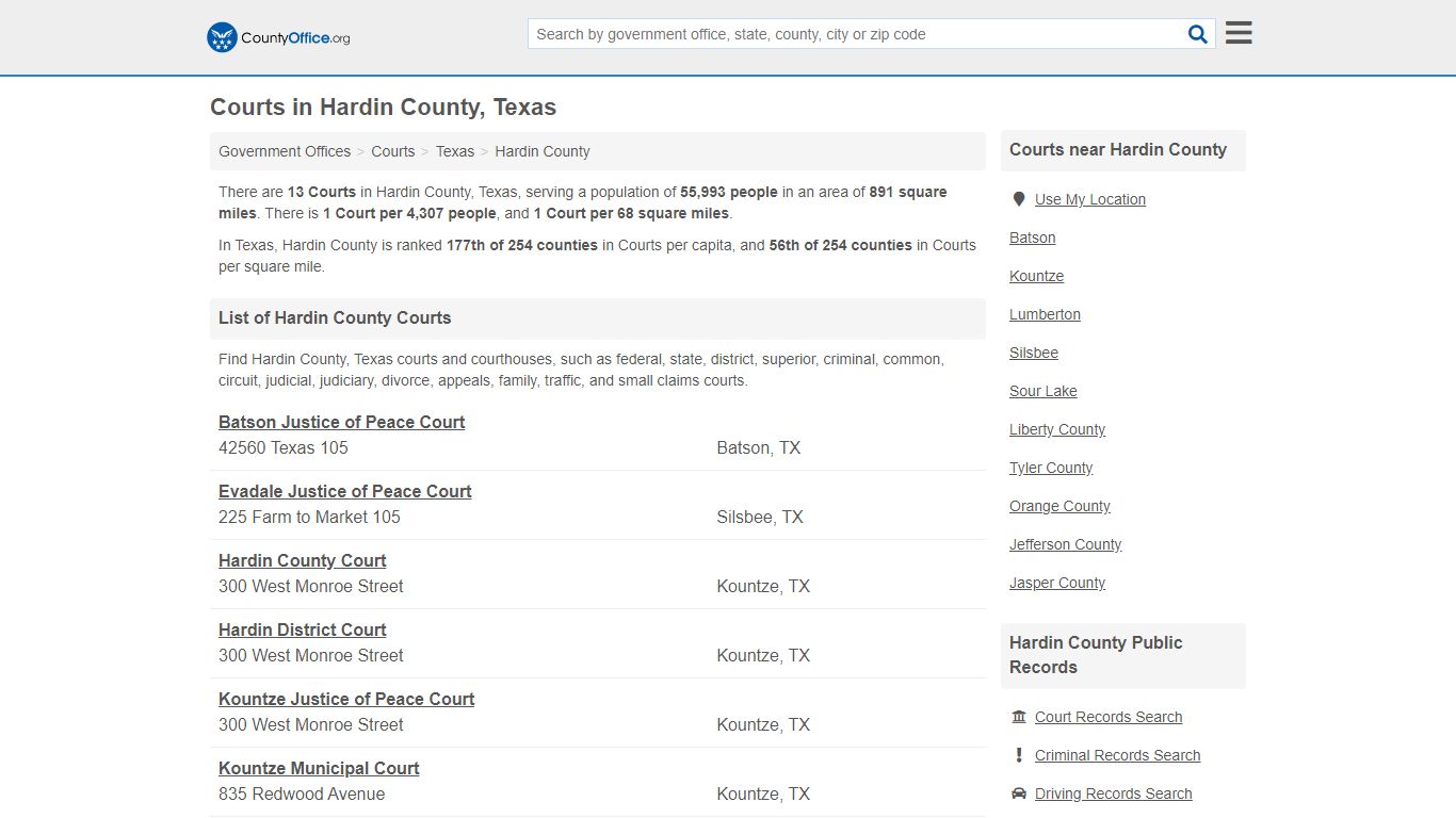 Courts - Hardin County, TX (Court Records & Calendars)